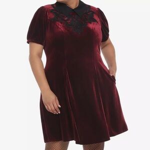 Hot Topic Cosmic Aura Burgundy Velvet Collar Dress Plus Size